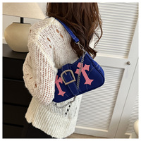 YY0280 Nouveauté 2025 Sac à main vintage tendance pour femme, porté épaule ou sous le bras, avec fermeture éclair, bleu été, sacs en toile de luxe de marque