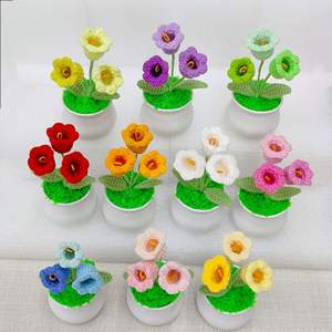 Ev dekorasyon dokuma sahte buket çiçekler yün iplik nernarcigül saksı bitki örme yapay örgü çiçek - Product Image 1