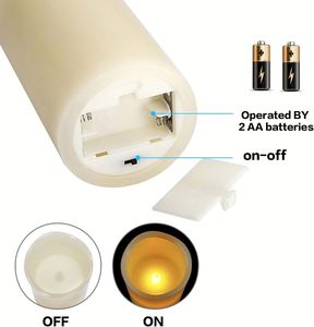 Velas LED Simuladas con Función de Parpadeo y Temporizador, Juego de 3 Velas Cilíndricas Inalámbricas sin Llama, Funcionan con Pilas, Color Marfil - Product Image 4