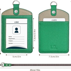 Boshiho Office Badge Holder Cowhide <b>Leather</b> ID Badge Card Holder with 19" Neck <b>Lanyard</b> ID Card Holder - Product Image 5