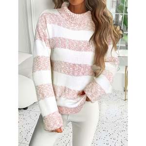 Pull à col roulé à larges rayures multicolores, tailles pour femmes, tailles S-XL, sur mesure OEM/ODM - Product Image 1
