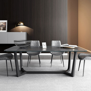 Mesa de comedor para 8 personas, mueble moderno con encimera de piedra, de metal negro y mármol, filigrana, barato - Product Image 3