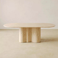 Table à manger ronde en pierre moderne personnalisée Newstar Natural Travertine avec pieds en travertin