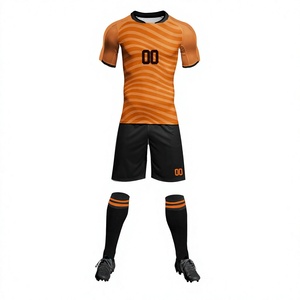 Ensemble de maillot de football unisexe personnalisé, orange uni, respirant, séchage rapide, col en V, cordon de serrage, manches courtes, coupe régulière, toutes saisons - Product Image 4