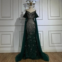 Robes de soirée sirène de luxe à bretelles spaghetti, ornées de perles, bleues/vertes/jaunes, avec manches cape, pour occasions formelles et soirées saoudiennes, collection 2025
