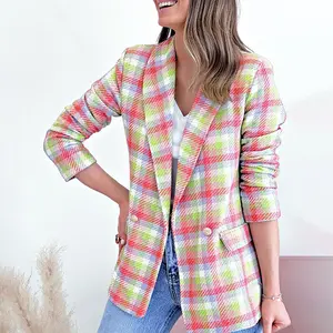 Dames Best <span class=keywords><strong>Sale</strong></span> Nieuw Design Herfst Lente Jacks Geruite <span class=keywords><strong>Blazer</strong></span> Jas Voor Dames - Product Image 1