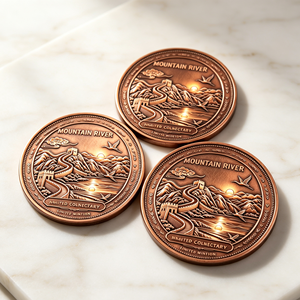 Medalla de Arte de Cobre con Relieve de Montaña y Río, Colección Limitada, Lingote de Cobre Fino .999, 1 Onza, Acabado Antiguo, Para Coleccionistas - Product Image 5
