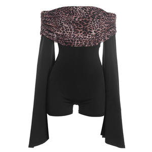 Combinaison femme Viviblook J25RP468, imprimé léopard, plissée, une pièce, col épaules dénudées, manches évasées - Product Image 6