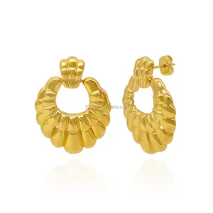 Trend Twist Stud 18K Gold Plated Brass Texture Drop Earring For Women