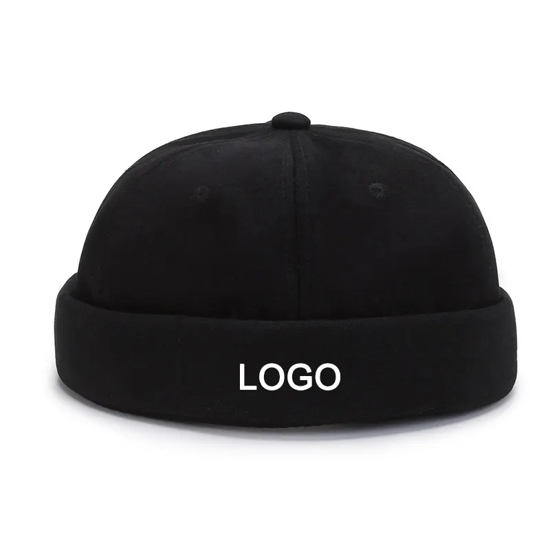 Vendita calda ricama Logo Retro visiera arrotolata polsino Docker melone Cap moda regolabile cotone tinta unita senza tesa cappelli cappelli