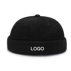 Hot Sale Embroider Logo Retro Visor Rolled Cuff Docker Melon Cap Adjustable Fashion Cotton Solid Color No Brim Caps Hats