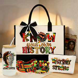Coffret Cadeau Lunaire Juneteenth Mois de l'Histoire des Noirs Sac Fourre-tout en Toile et Gobelet en Verre pour Cadeaux de Fête - Product Image 1