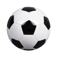 Ballon de football promotionnel en PVC 1,6 mm, surface brillante, bleu et noir, couture machine, économique, pour produits sportifs