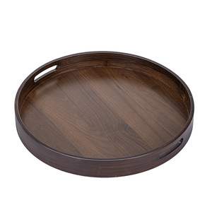ถาดไม้วอลนัททรงกลมสีพื้น สำหรับจัดเก็บอุปกรณ์ในห้องน้ำชา - Product Image 1