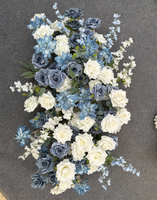 QSLH Arrangement floral romantique pour mariage, centre de table bleu poussière, boule de fleurs, fausse rose, chemin de fleurs blanc pour allée, décoration