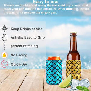 Logotipo personalizado de fábrica al por mayor escamas de sirena funda enfriadora de latas de cerveza de neopreno soporte Sutbby - Product Image 5