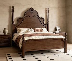 Premium Queen Size Solid Wood Carved Spindle <b>Bed</b> With Ornate Tall Headboard For Vintage Bedroom - Product Image 4