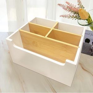 Organizador de escritorio de madera de bambú con divisores, caja de almacenamiento rectangular para oficina, papelería, cosméticos, aperitivos - Product Image 3