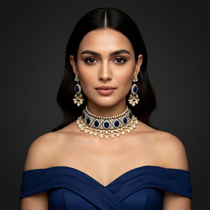 Collar de gargantilla turquesa Kundan Polki al por mayor con gotas de perlas, chapado en oro, joyería nupcial india para mujer - Product Image 1
