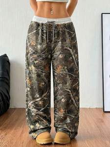 2026 New Arrivals Wholesale Women's American Clothing Vintage Camouflage <strong>Pants</strong> Loose Fit High Waist Drawstring Casual <strong>Pants</strong> - Product Image 1