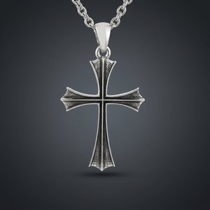 Sterling Silver <b>Cross</b> Necklace with Zircon Link <b>Chain</b> Classic Engagement & Wedding Jewelry for Unisex Gift Party Antique Plated - Product Image 3