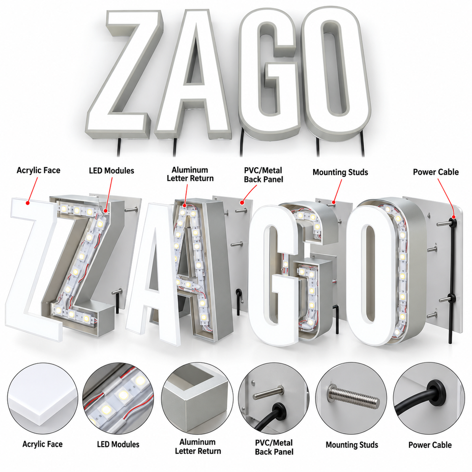 Custom 3D Hologram LED Front Lit Sign IP65 Waterproof Facade Display ...