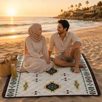 Couverture de pique-nique matelassée à motif géométrique sud-ouest, imperméable, pour camping en plein air, plage, portable, pliable avec poignée de transport