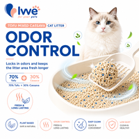 Litière pour chat OEM d'usine, tofu et manioc mélangés, faible teneur en poussière, agglomération rapide, jetable dans les toilettes, à base végétale