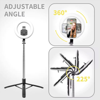 Support de téléphone pliable en acier inoxydable Q05s avec anneau lumineux, trépied 3-en-1 portable, lumière d'appoint LED, perche à selfie et télécommande beauté