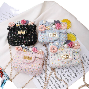 Tas Anak Perempuan Anti Air Model Terbaru, Tas Selempang Putri Mutiara Tweed Lucu, Tas Tangan Motif Bunga Gaya Musim Panas untuk Anak Perempuan - Product Image 4
