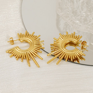 ZOGXIN Gold Sunburst Hoop Earrings Geometric Design Party Fashion Jewelry for Women - Product Image 3