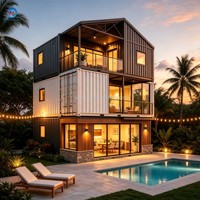 Villa préfabriquée de luxe à 3 étages, maison modulaire portable avec terrasse sur le toit et balcon