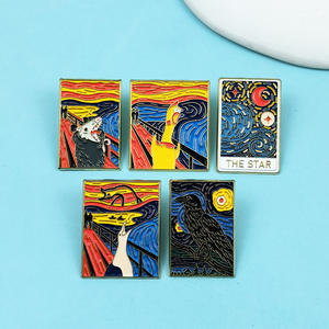 Broche de aleación con diseño de animal pequeño que grita, único y adorable, con patrón de fondo de pintura al óleo abstracta, accesorio decorativo para mochila - Product Image 2