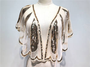 Selendang Wanita Vintage Berkilauan Era 1920-an, Cape Pesta Pernikahan Berpayet dan Manik-Manik, Bolero, Selendang Malam - Product Image 3