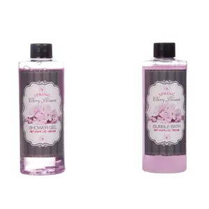 Wholesale pink purple two large bottle perfume skin shower gel and bath salt gift set with body lotion