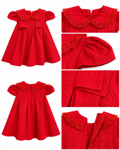 Robe pour bébé fille à manches bouffantes texturées et col Peter Pan en dentelle pour tout-petits - Product Image 5