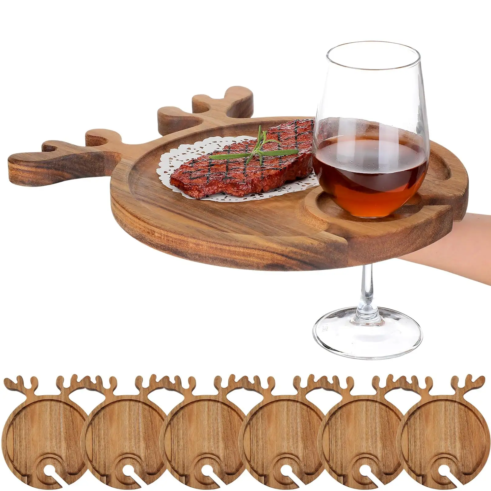 Piatto di cibo per antipasti in legno di Acacia natale piatti per le vacanze individuali vassoio per servire piatto di corna di cervo piatto da Cocktail con porta vino
