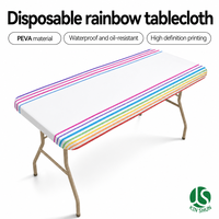 Wasserdichte PEVA-Tischdecke mit Regenbogenstreifen, dehnbar, 6 Fuß, Einweg-Rechteckige Kunststoff-Tischabdeckung für Garten und Picknick im Freien