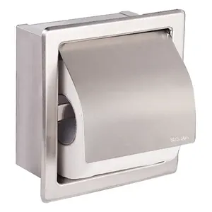 Built-In Wall Mount SUS304 Stainless Steel Brushed Tahan Air Tempat Tisu Toilet Kertas Roll Holder dengan Gesper Logam