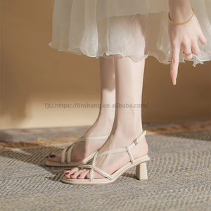 Summer Factory Wholesale Ankle Strap <b>Heeled</b> Sandals for Women New Wear Fairy Wind Thick High Top Soft Flexible Light Weight - Product Image 4
