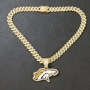 Personalizado Campeón Colgante Diamante tachonado Aceite Pintado <span class=keywords><strong>Mustang</strong></span> NFL Colgante Punk Hip-hop Estilo Cubano Collar de Cadena - Product Image 5