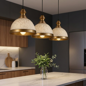 Lámpara Colgante Redonda de Latón con Pantalla de Alabastro, LED E26, 2700K, Luz Blanca Cálida Suave, Ra50, 25000 Horas de Duración, para Montaje en Cocina - Product Image 3