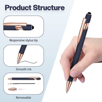 Stylo bille et stylet 2 en 1 en métal rose doré de qualité supérieure avec logo gravé personnalisé pour cadeaux d'entreprise, utilisation au bureau