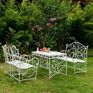 (Saldi di Liquidazione) Set Moderno e Semplice di Tavolo e Sedie in Ferro con Motivo a Foglie, Tavolo Rettangolare per Cortile, Balcone, <span class=keywords><strong>Giardino</strong></span>, Singolo o Doppio - Product Image 1