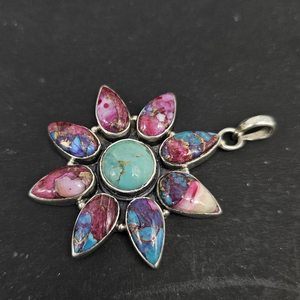 Colgante de plata turquesa de ostra natural, colgante bohemio hecho a mano de declaración de Plata de Ley 925 - Product Image 3