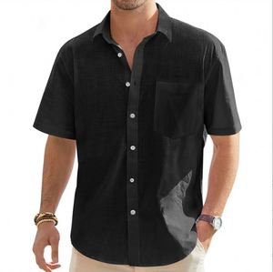 Nuova Camicia da Uomo in Cotone e Lino Tinta Unita con Colletto e Maniche Corte in Stile Europeo e Americano - Product Image 3