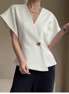 Chaleco Blazer con Cuello en V y Cintura Ajustada Estilo Francés <span class=keywords><strong>para</strong></span> Mujer, Top Sin Mangas Asimétrico con un Solo <span class=keywords><strong>Botón</strong></span> Dorado Texturizado - Product Image 3