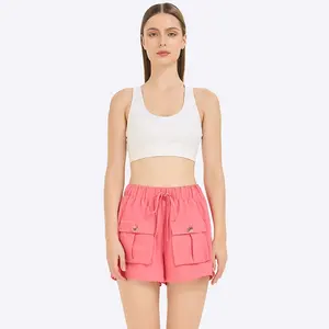 Summer new popular solid color wide leg shorts elastic waist tie ladies shorts casual shorts for women