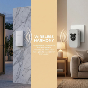 Sonnette de porte minimaliste blanche auto-alimentée avec affichage LED ours mignon, installation facile sans câblage, alerte de sécurité domestique - Product Image 5