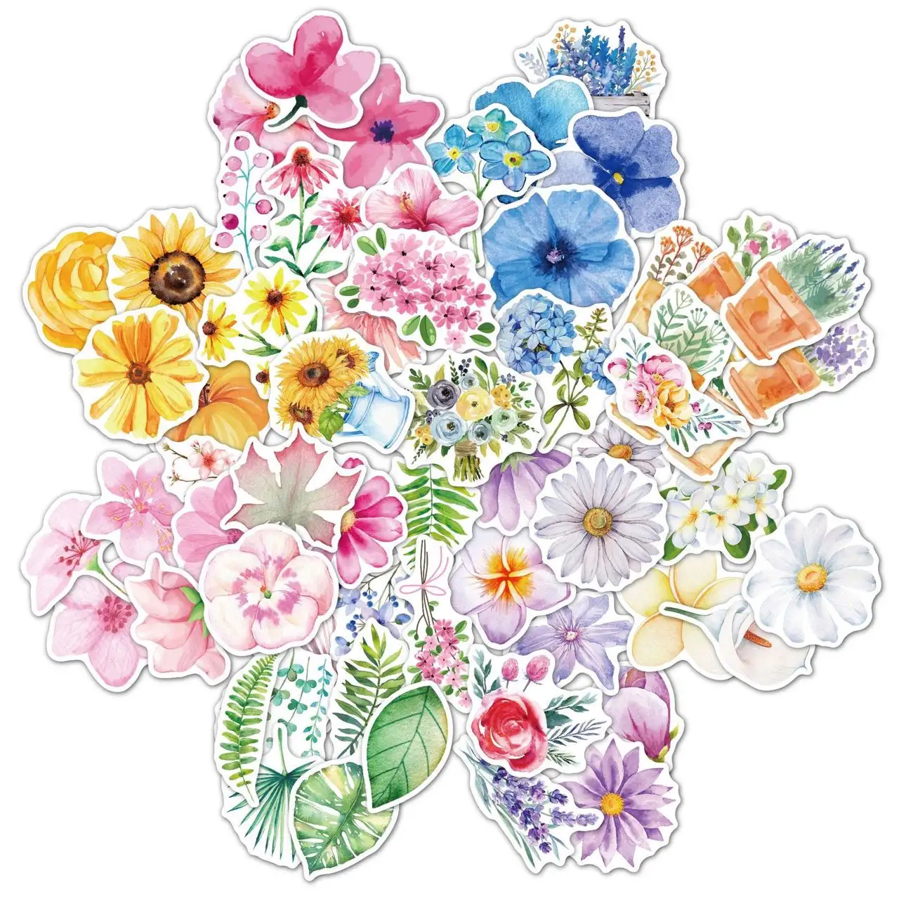 60Pcs Multiple Designs Plant Flower Decorative Stickers For Scrapbook Room Waterproof Vinyl Tree Leaves Sticker